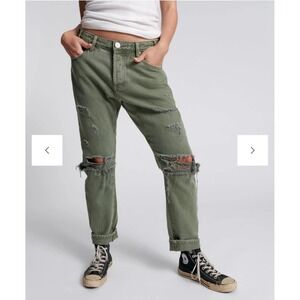One Teaspoon Messed Up Saints‎ Boyfriend Jeans Olive Green Ripped Distressed 26